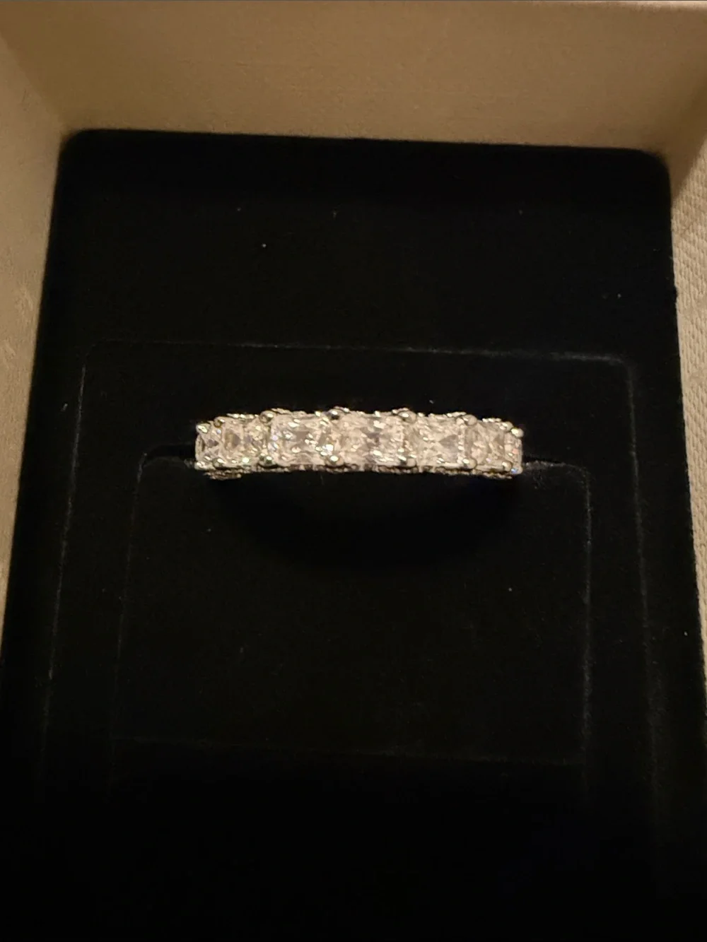 Sterling Silver 9.25 Moissanite Size 8 with Pave on Sides & full brilliant band